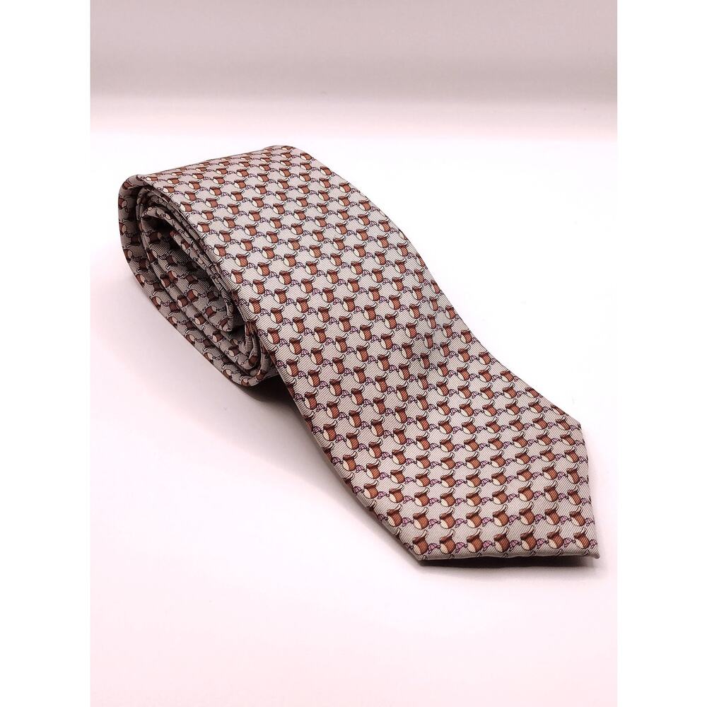 Tom James Executive Collection Men’s Silk Tie Brown Purple Print Necktie